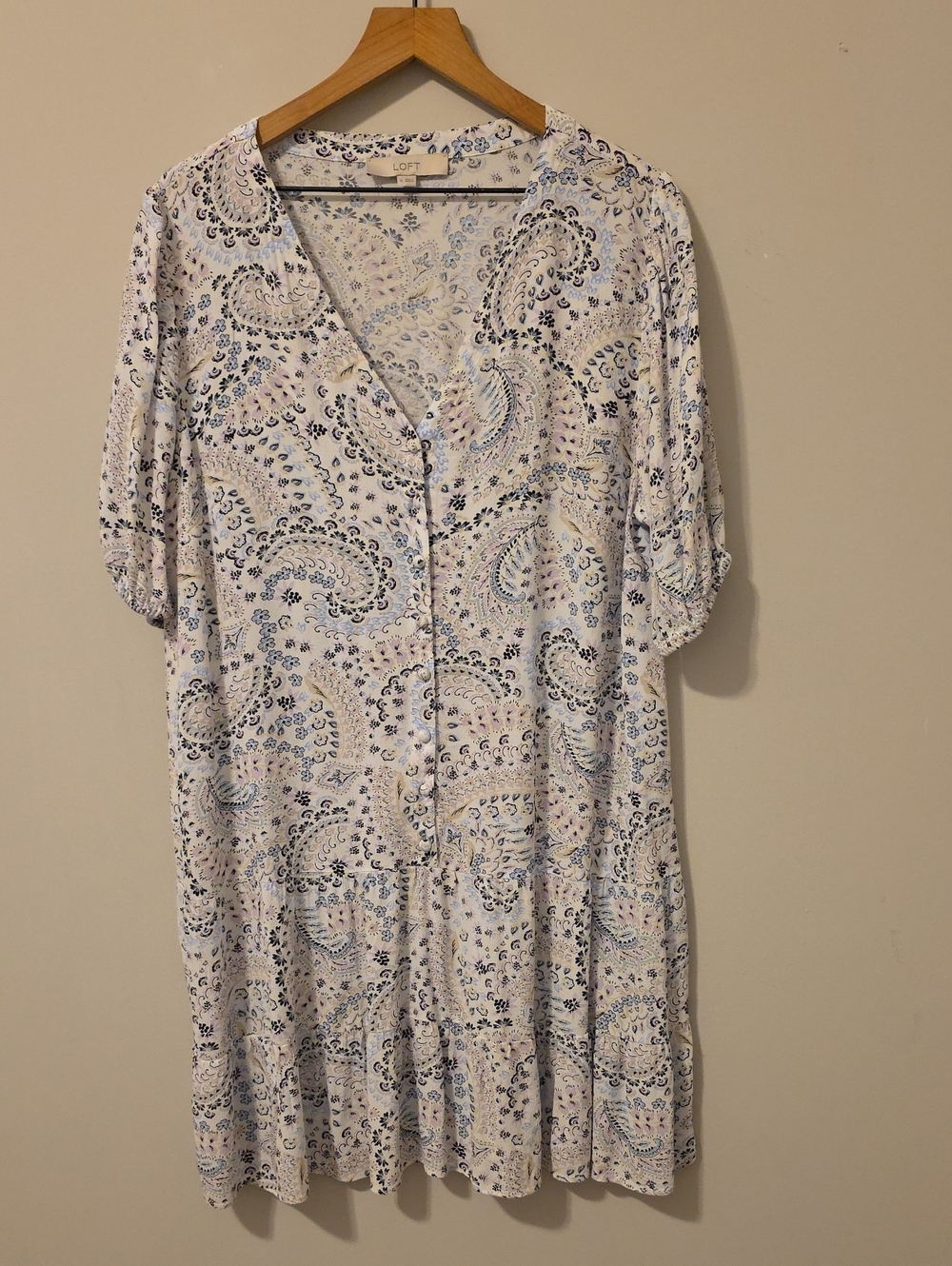LOFT Paisley Button Front Tiered Dress